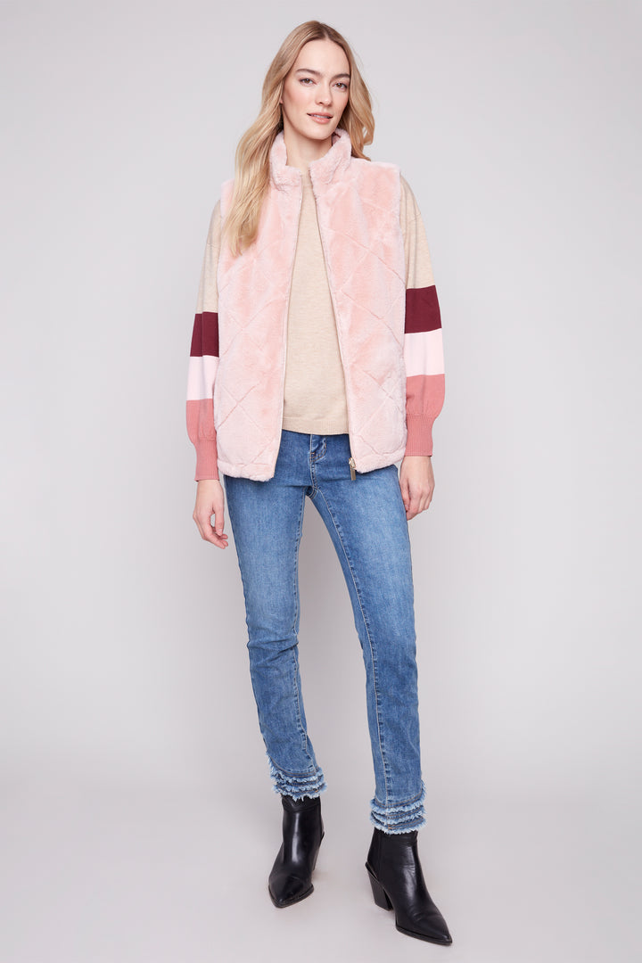SOLID & FAUX FUR QUILTED REVERSIBLE VEST