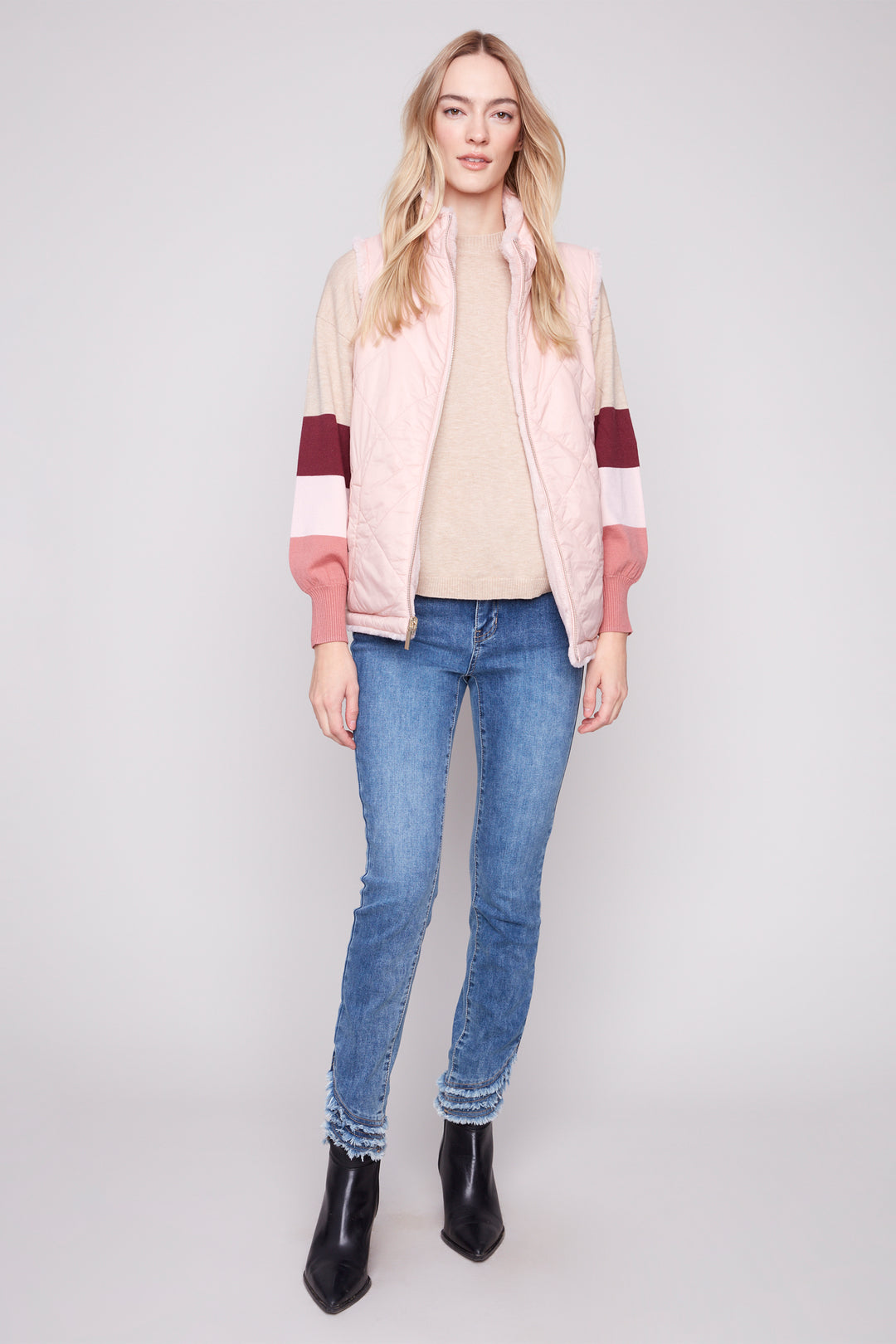 SOLID & FAUX FUR QUILTED REVERSIBLE VEST