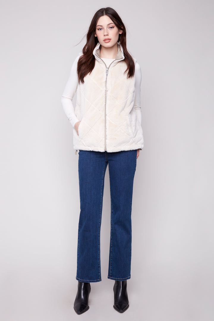 SOLID & FAUX FUR QUILTED REVERSIBLE VEST