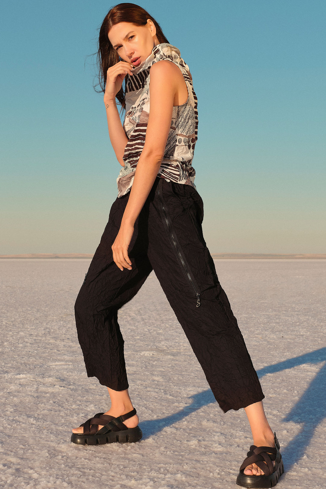Ever Sassy Spring 2024 Crop Pant, cargo style, crinkle texture  pull-on elastic waist
