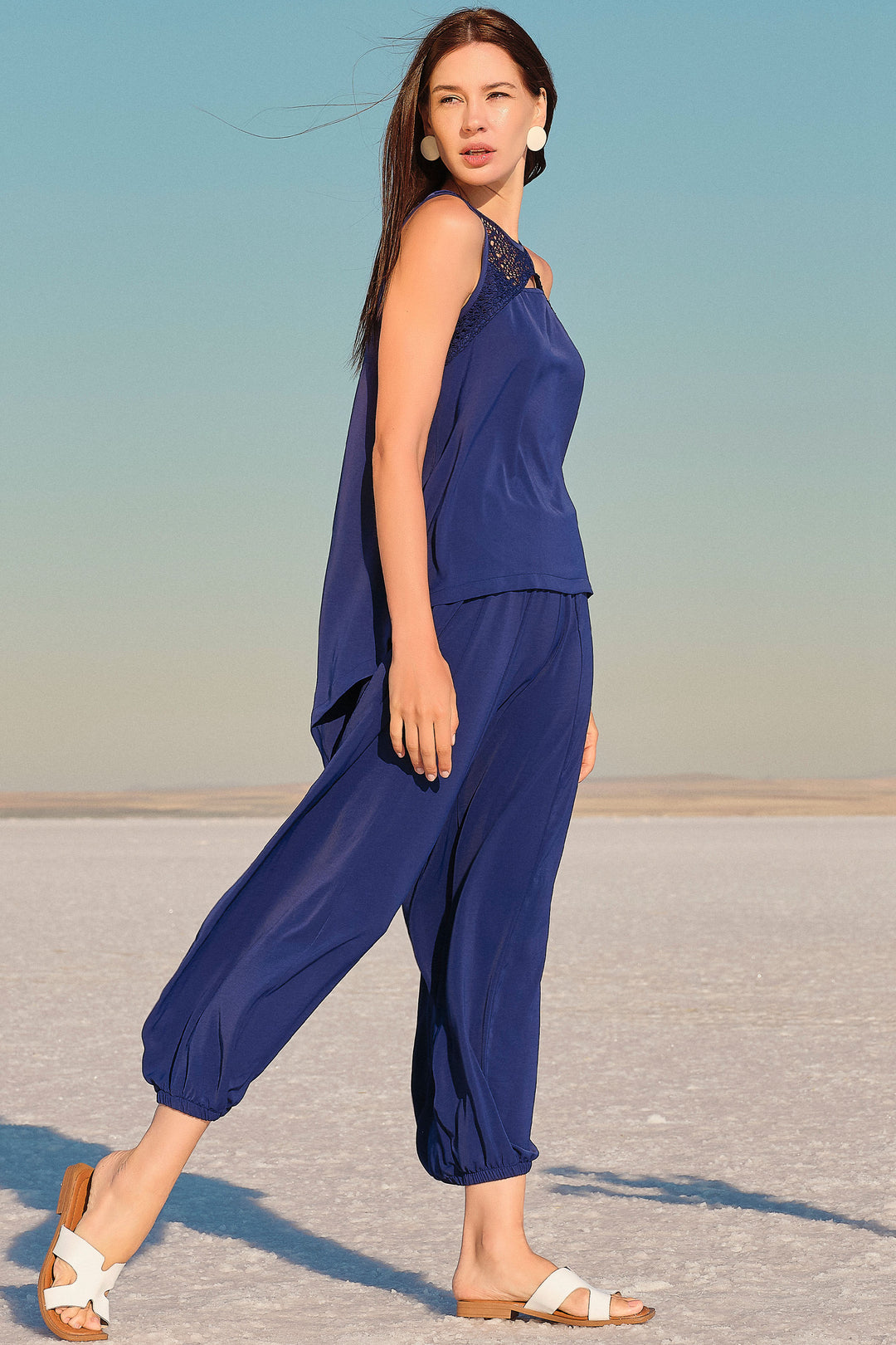 Ever Sassy Spring 2024  SUMMER VIBES NAVY FUNKY PANT, crop pant, wide pant, elastic waistband