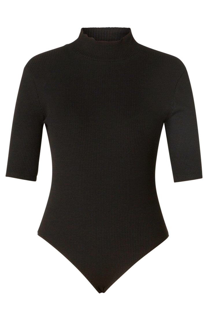 Yest women's black bodysuit with short sleeves and mock turtleneck - product