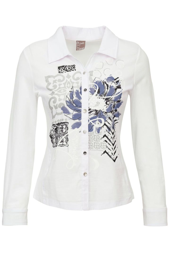 DOLCEZZA SPRING '23 women's casual white cotton printed long sleeve blouse - front
