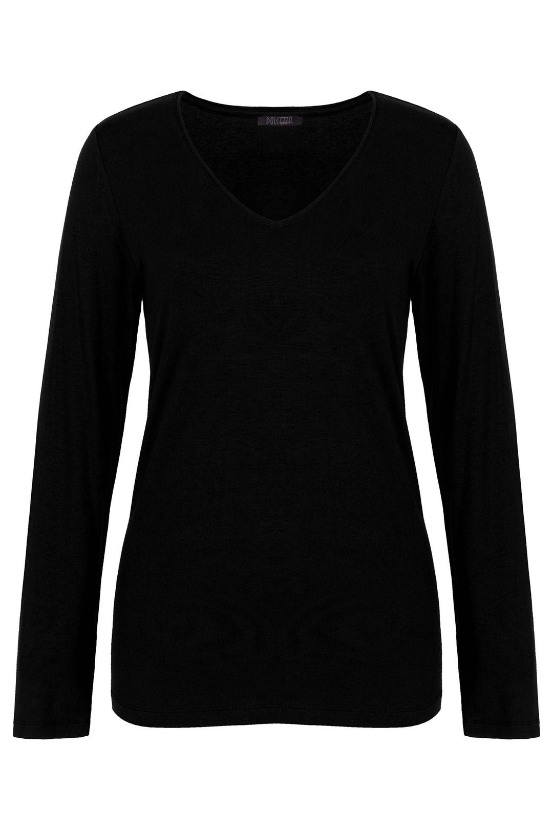 A black long sleeve v-neck top.