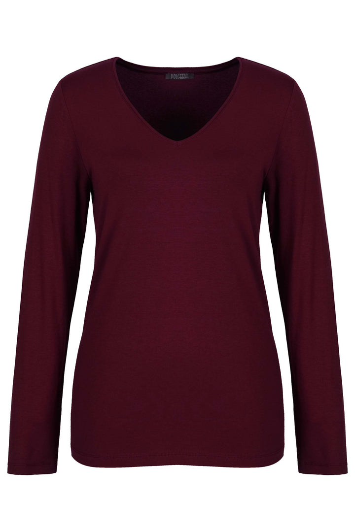 A bordeaux long sleeve v-neck top