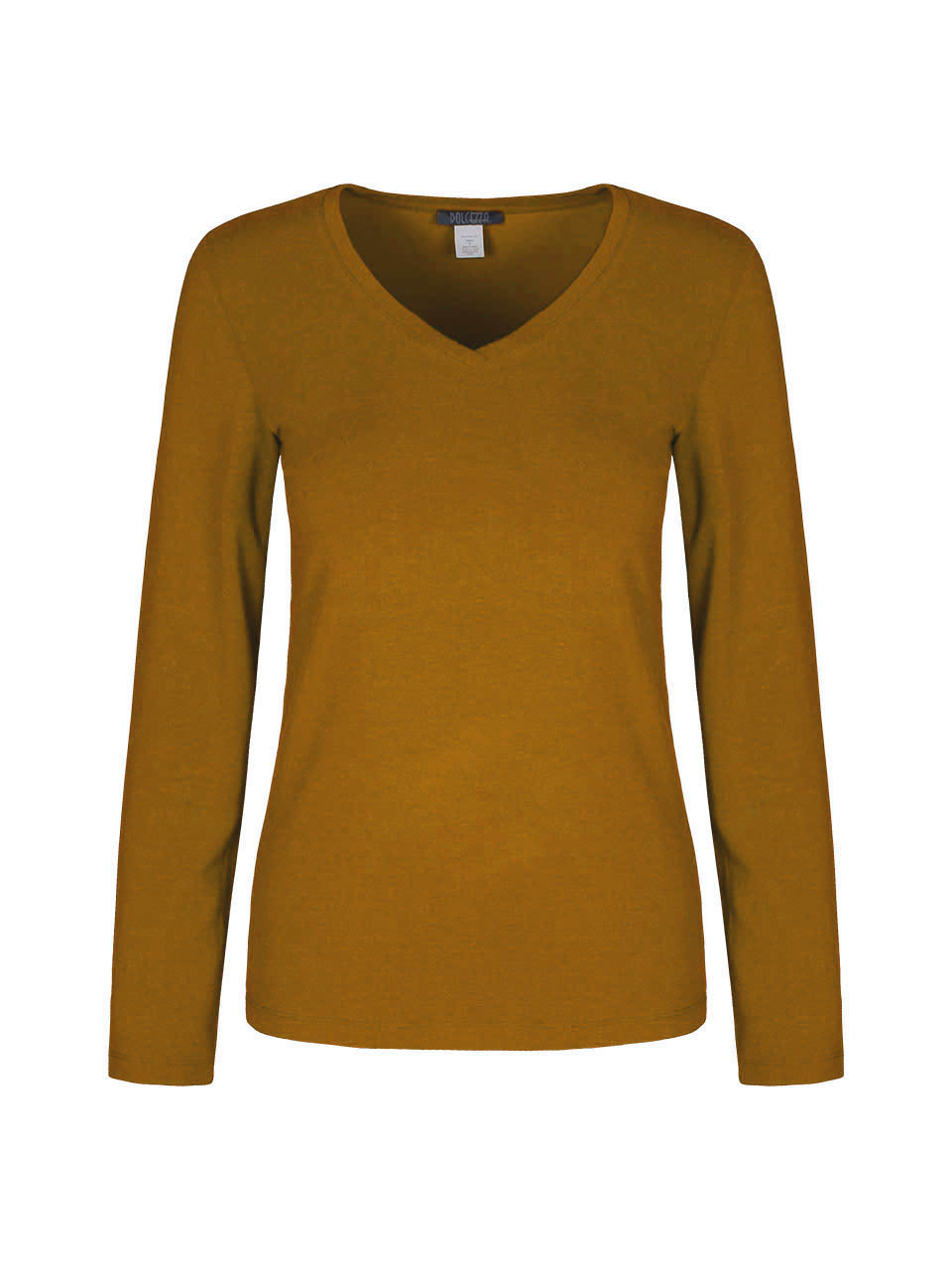 Long sleeve v neck top in copper on white background