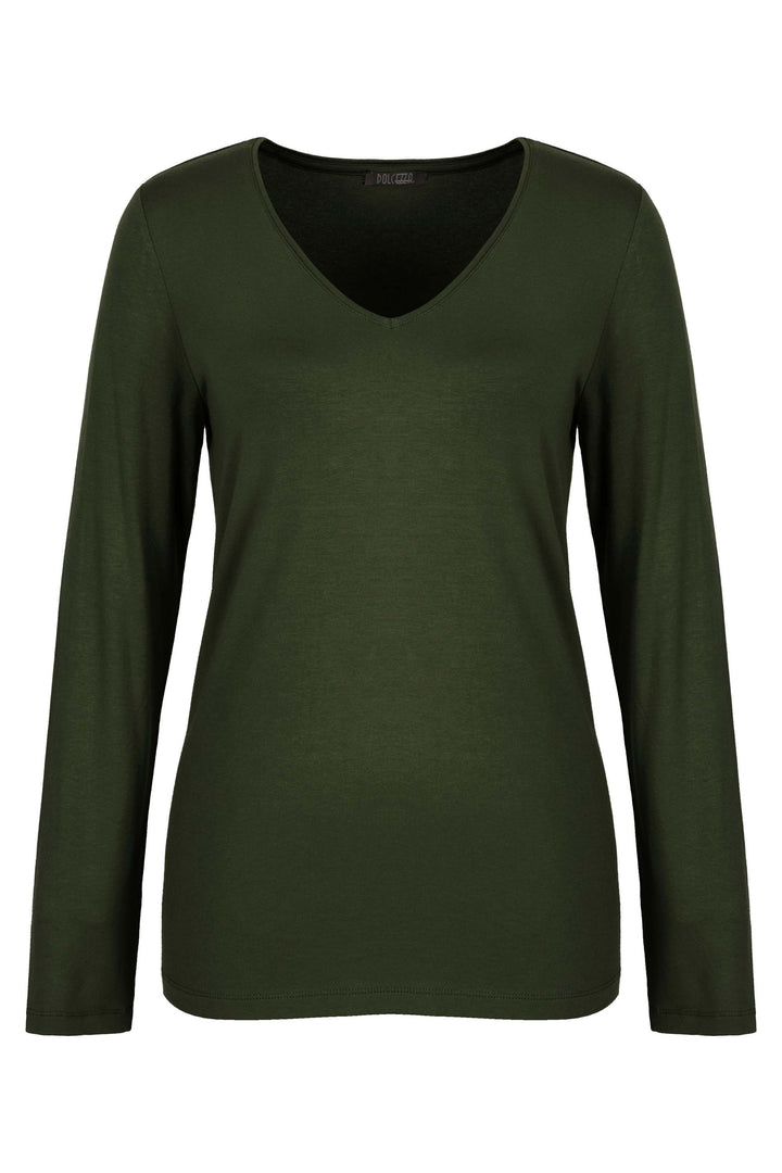 Khaki long sleeve v neck top