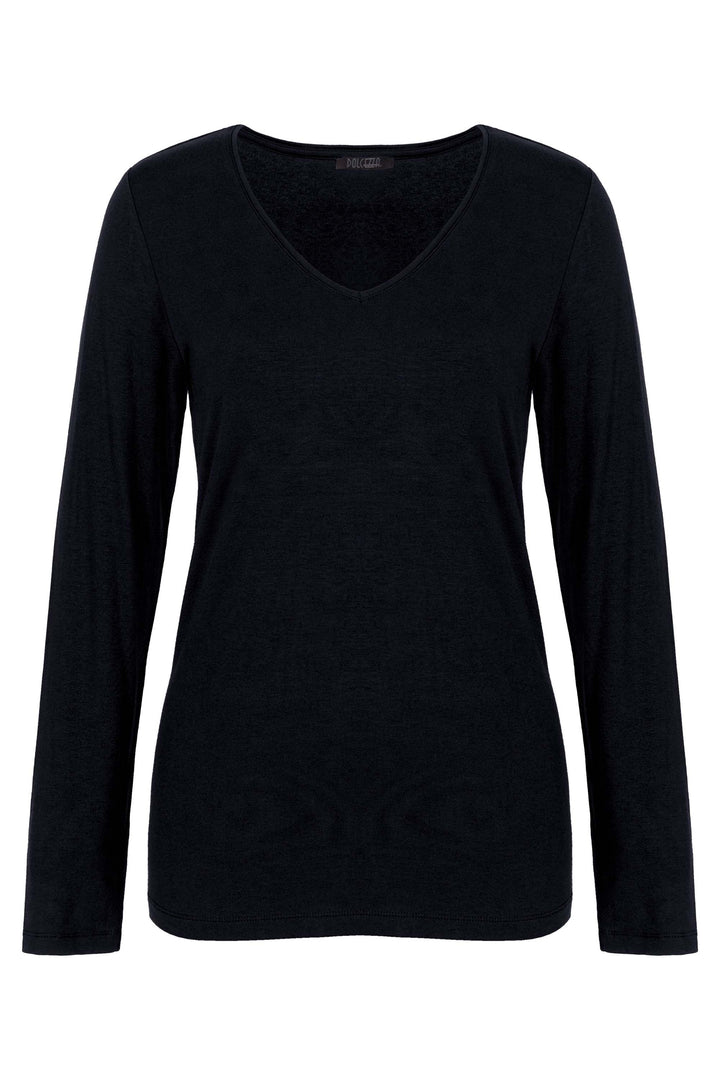 Long sleeve V neck top in navy