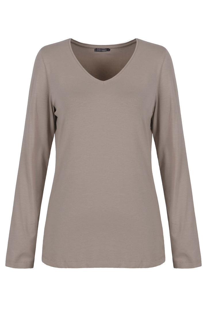 Long sleeve top in stone on white background