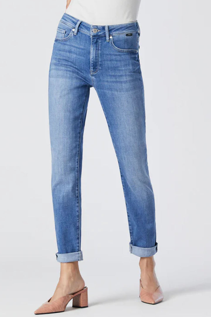 Mavi Jeans Spring 2023 women's casual mid wash slim straight leg high-rise cropped boyfriend jeans - front