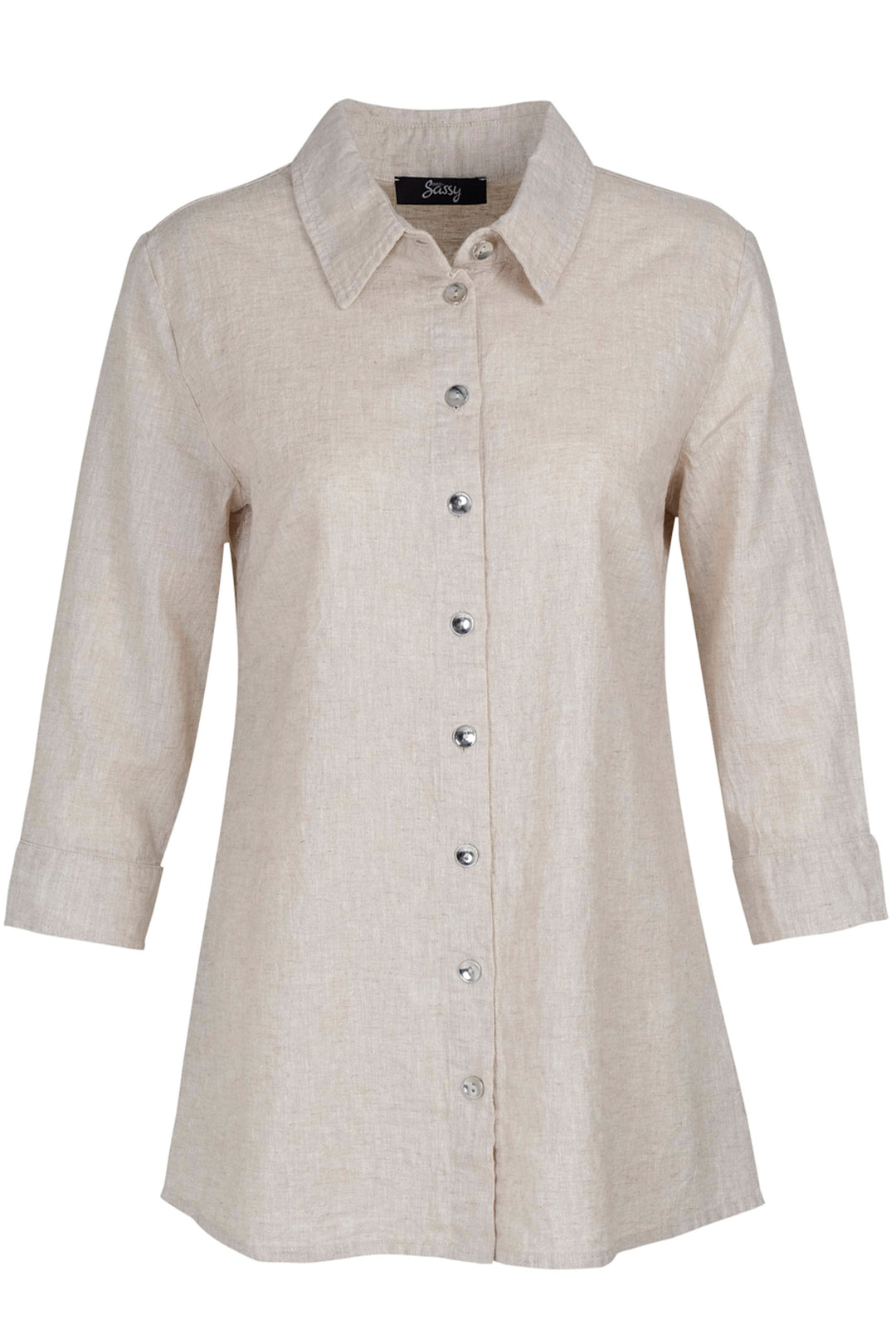 EverSassy Spring 2023 women's casual relaxed fit linen shirt blouse - natural front
