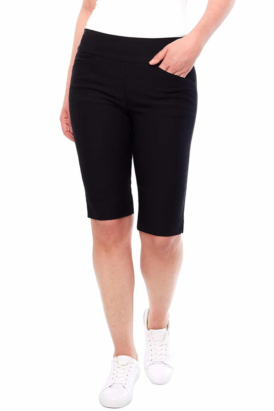 Up Pants Spring 2023 women's business casual black basic Bermuda length short - front