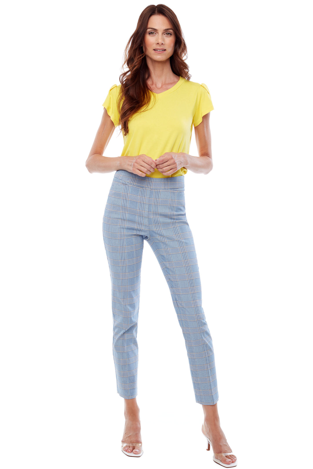 Up Pants Spring 2023 women's business casual ankle length blue printed pants - front