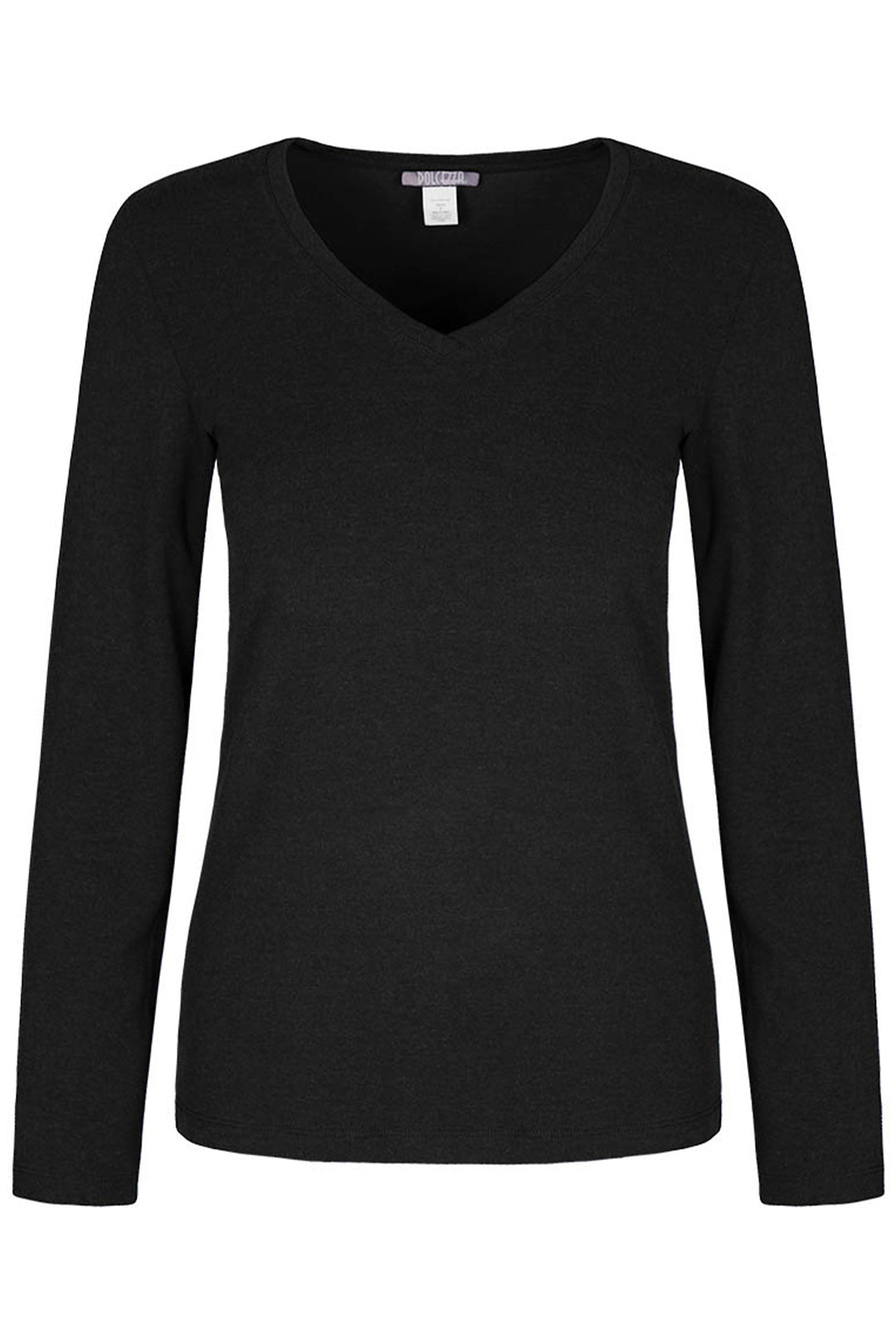 Dolcezza women's long sleeve V-neck cotton top - charcoal front
