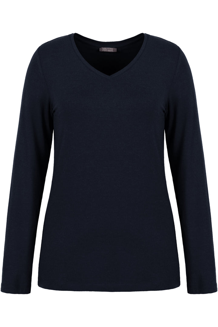 Dolcezza women's long sleeve V-neck cotton top - Navy front
