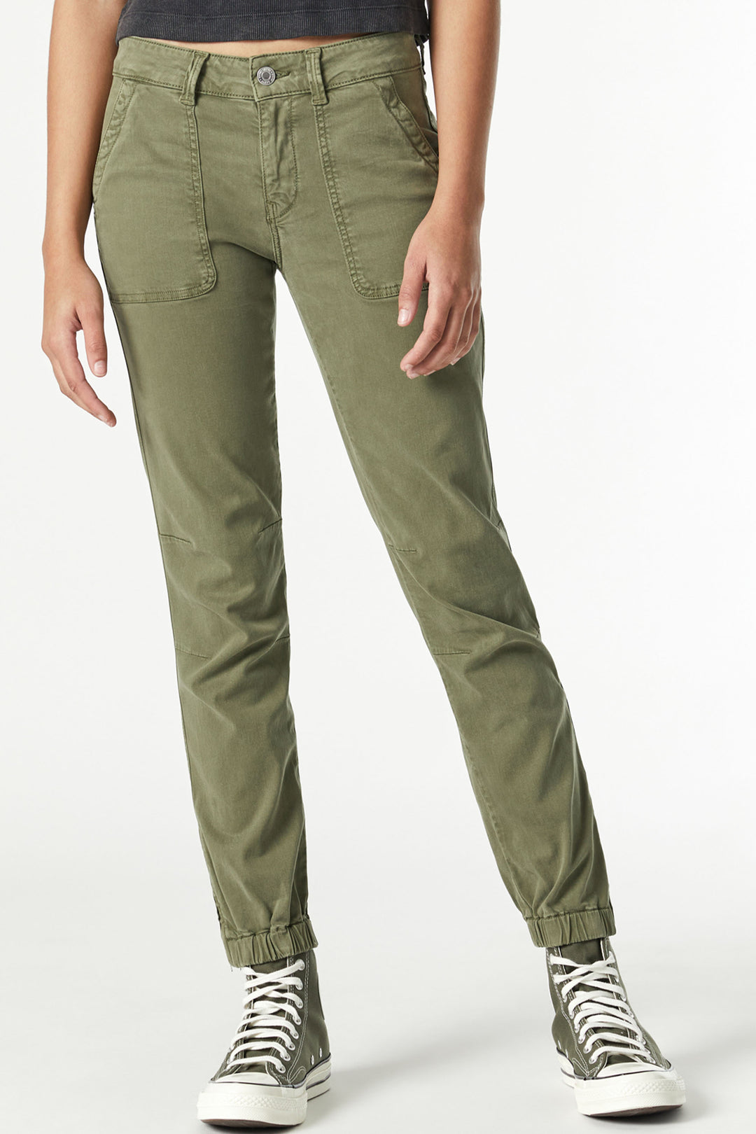 Mavi Jeans Spring 2023 women's casual slim fit cropped green cotton cargo pant - front