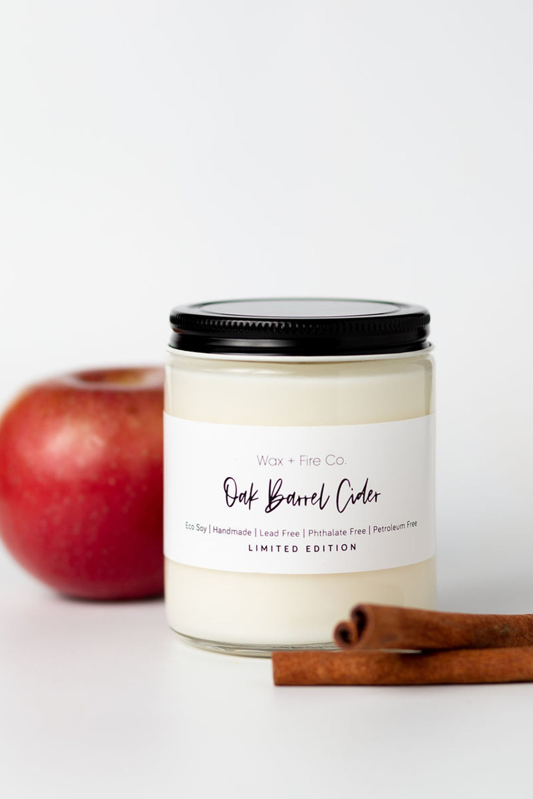 Wax + Fire Co soy holiday limited edition handmade vegan candles for fall and winter - Oak Barrel Cider