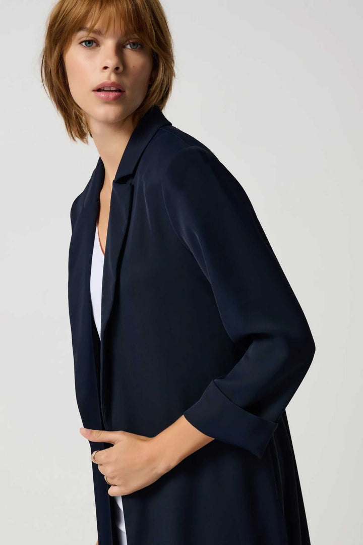 Joseph Ribkoff Fall 2023 women's business casual long straight fit open blazer - midnight blue side
