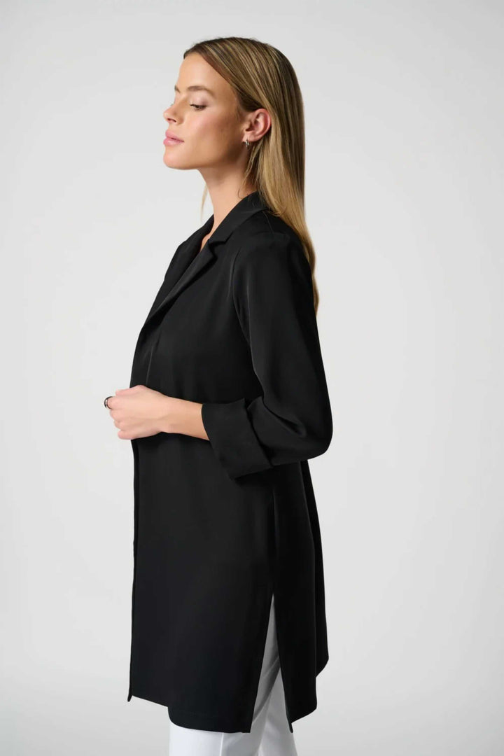 Joseph Ribkoff Fall 2023 women's business casual long straight fit open blazer - black side