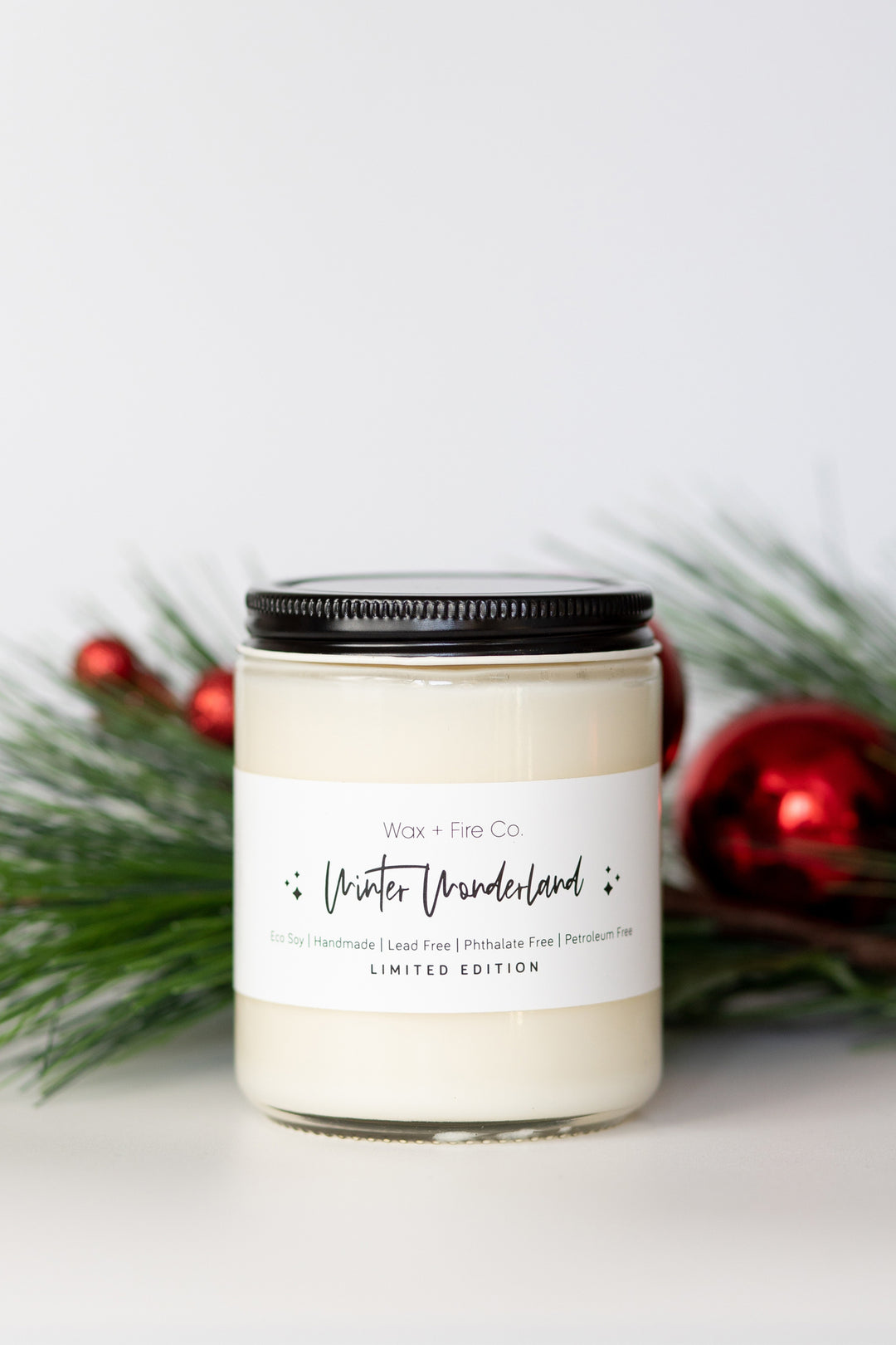 Wax + Fire Co soy holiday limited edition handmade vegan candles for fall and winter - winter wonderland